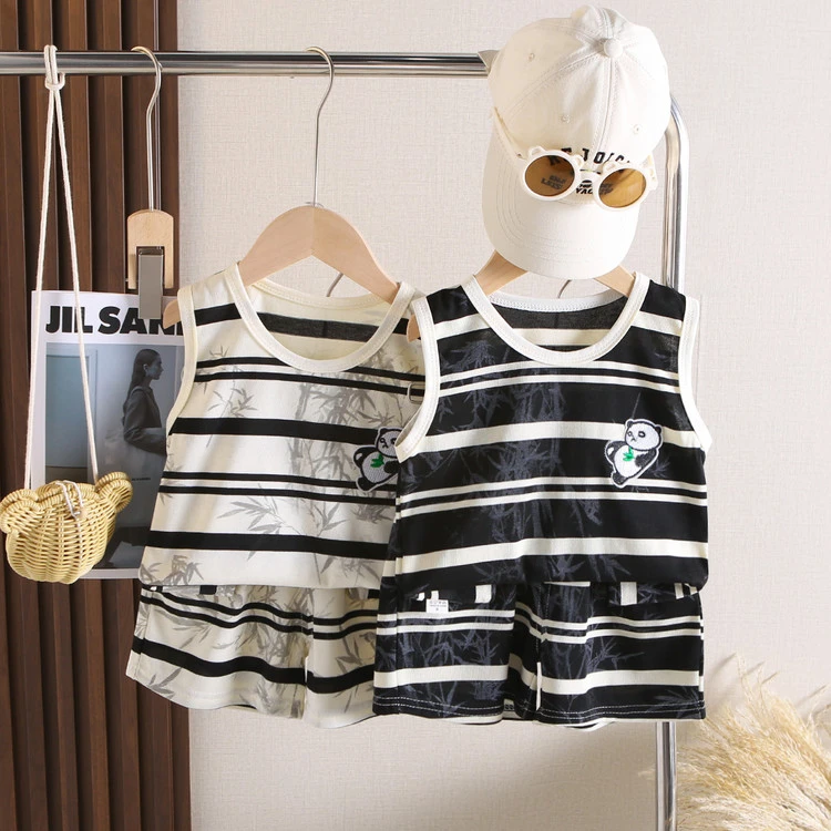 夏季新款条纹背心时尚休闲透气夏装婴幼儿夏天衣服薄款无袖潮洋气