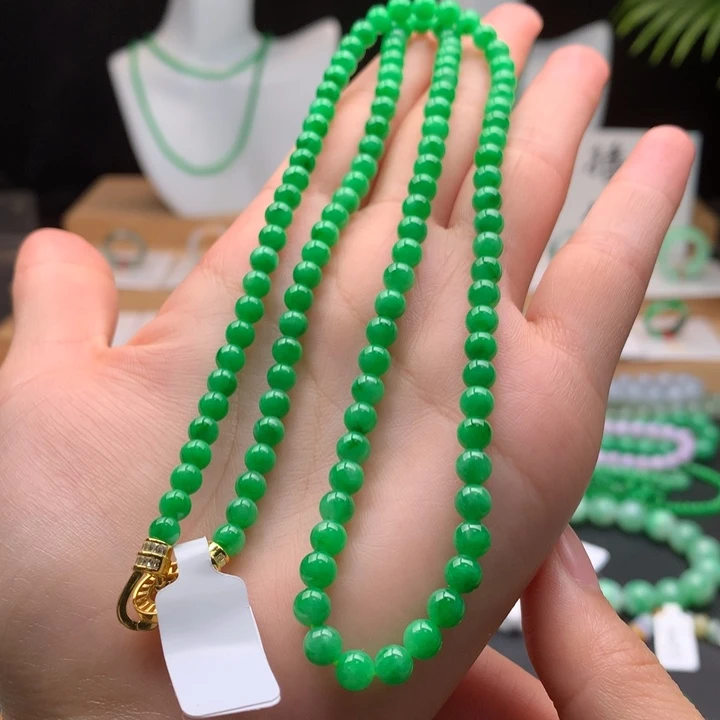 翡翠未镶嵌项链天然缅甸A货翡翠卡4.5-5.1mm