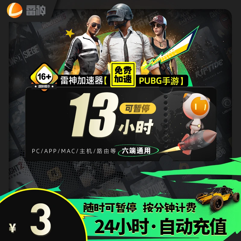 雷神加速器【13小时可暂停】直充 Apex战区/PUBGM游戏加速 充值中心