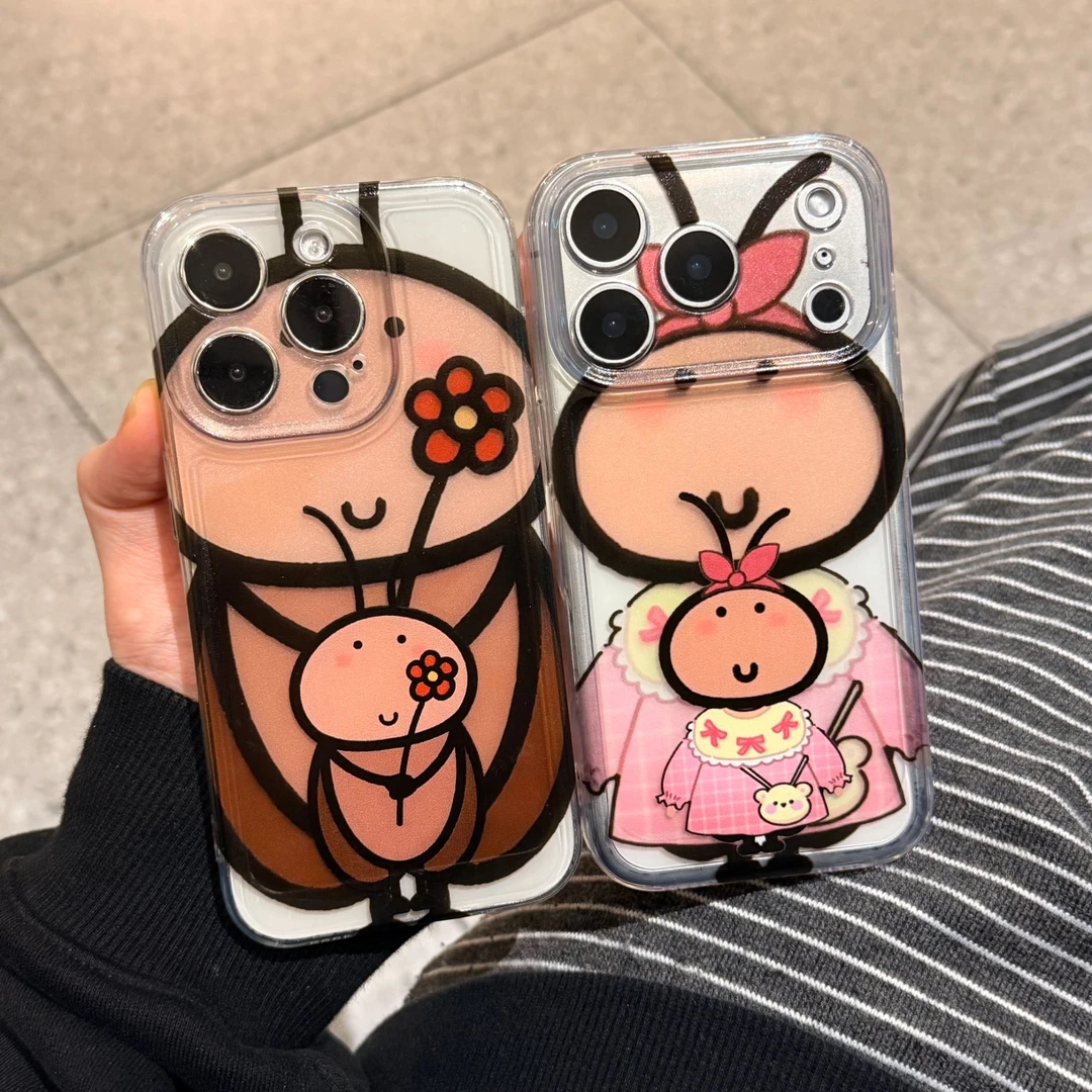 搞怪蟑螂情侣手机壳适用苹果17p太空壳16promax小米华为15趣味