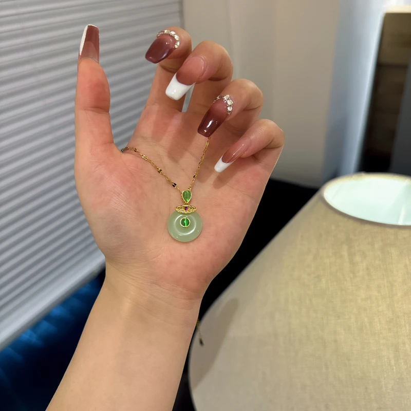 铜合金亚克力项链 铜合金 189 时尚国风青提平安扣项链