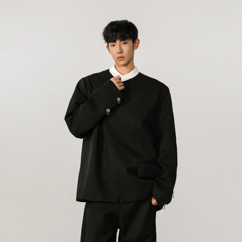 痞帅高级感金属扣西服外套男士中国风立领中山装设计感小众小西装