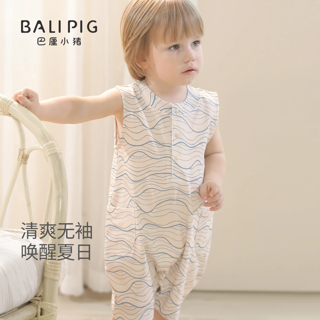 宝宝夏装男宝背心哈衣女宝无袖薄款连体衣幼儿外出服夏季婴儿衣服