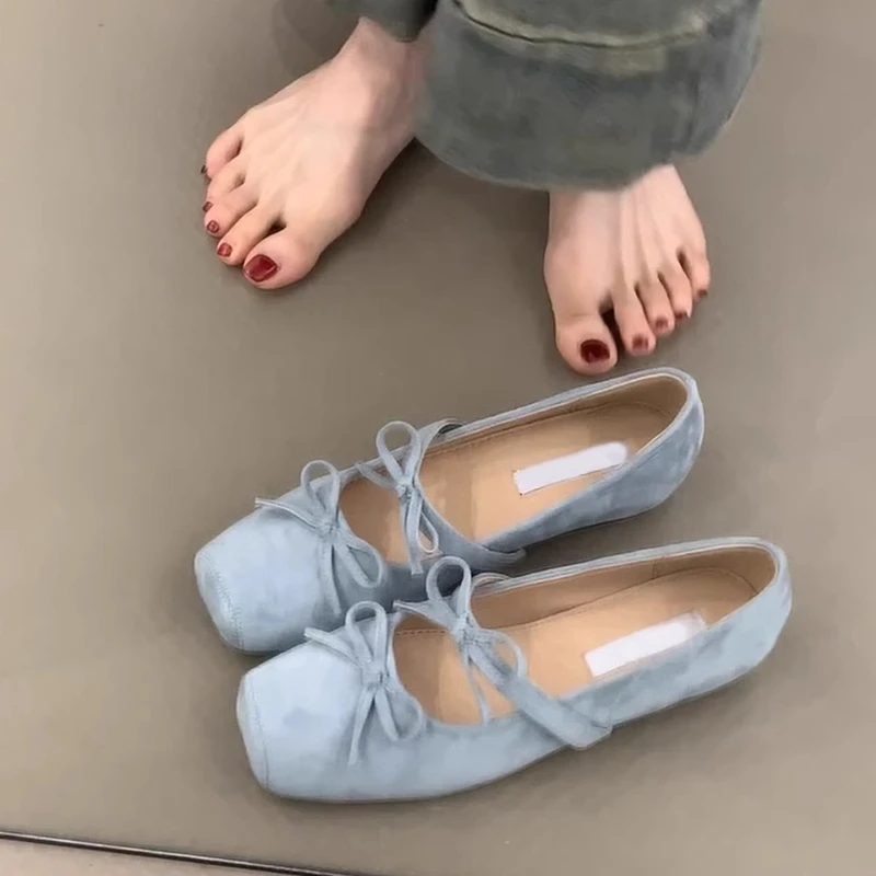 法式复古方头蝴蝶结芭蕾舞鞋温柔法式内增高玛丽珍鞋晚风浅口单鞋