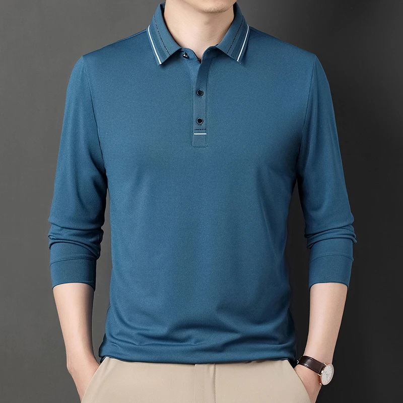 【B编码】新品百搭商务休闲男士长袖翻领polo纯色宽松