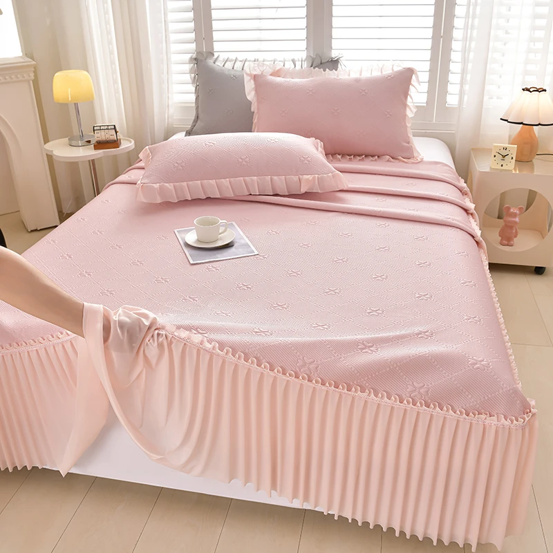 A类PE中分子冰豆豆凉席三件套床裙款凉感冰丝可水洗防滑软凉席