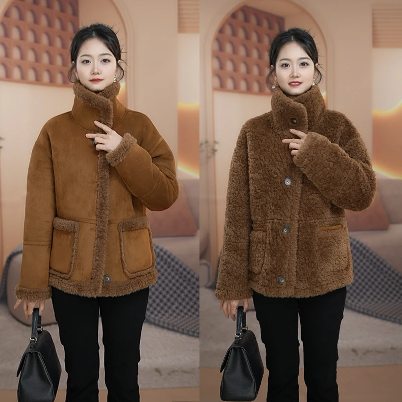 【2026新款】海宁颗粒绒毛一体套女短款保暖时尚加厚冬季