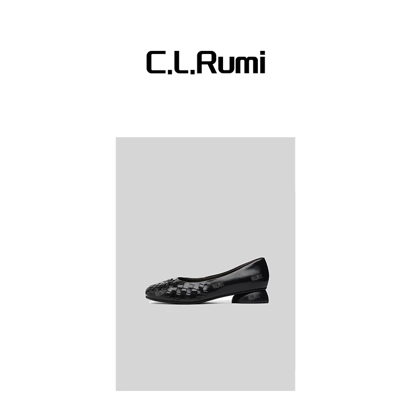 【Rumi时装】“编织鞋”25春夏经典百搭手工编织牛皮粗跟单鞋6666pj