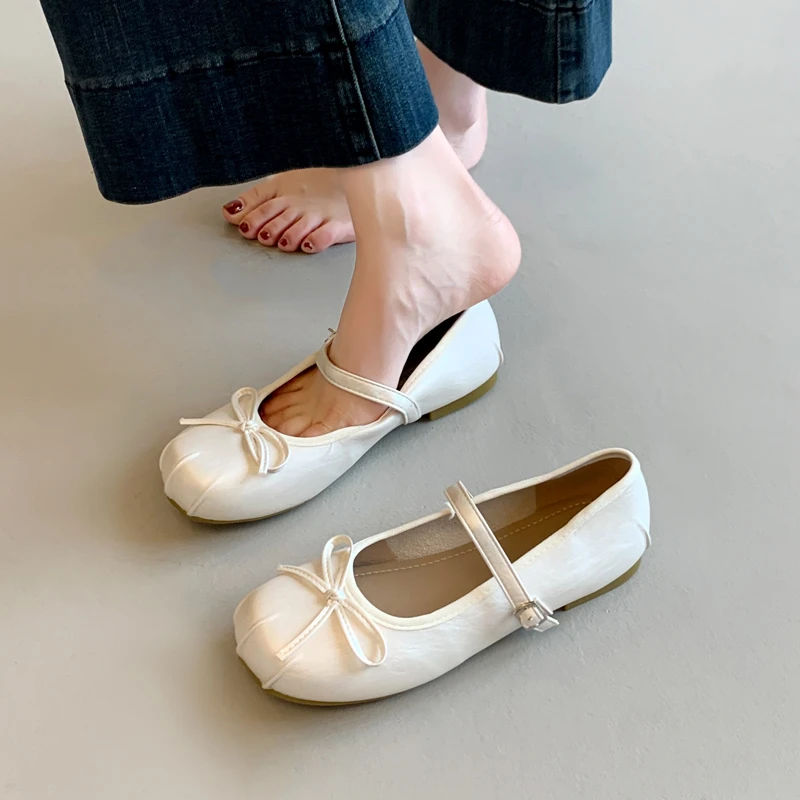 夏季芭蕾鞋单鞋女法式玛丽珍2025新款配裙子平底春秋小皮鞋蝴蝶结