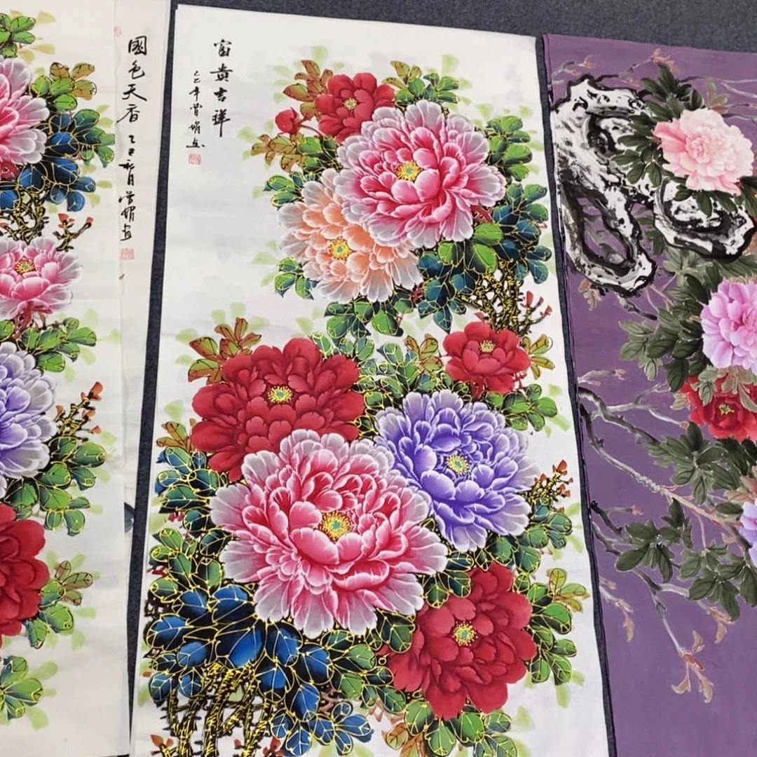 国画尺寸140✖️70四尺精品手绘金线牡丹