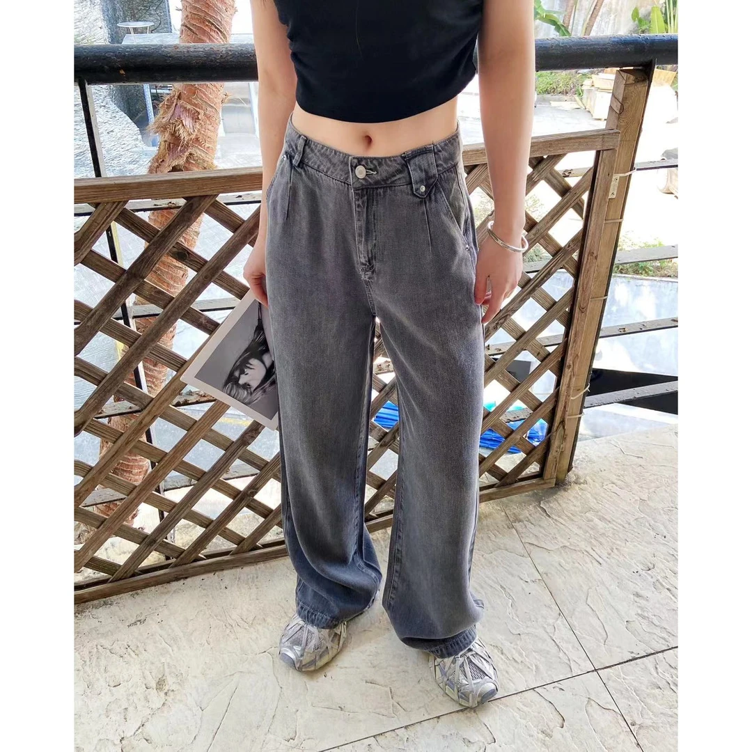 KIKI严选：2065-N家欧洲站南油春季新款时尚高腰垂感直筒牛仔裤