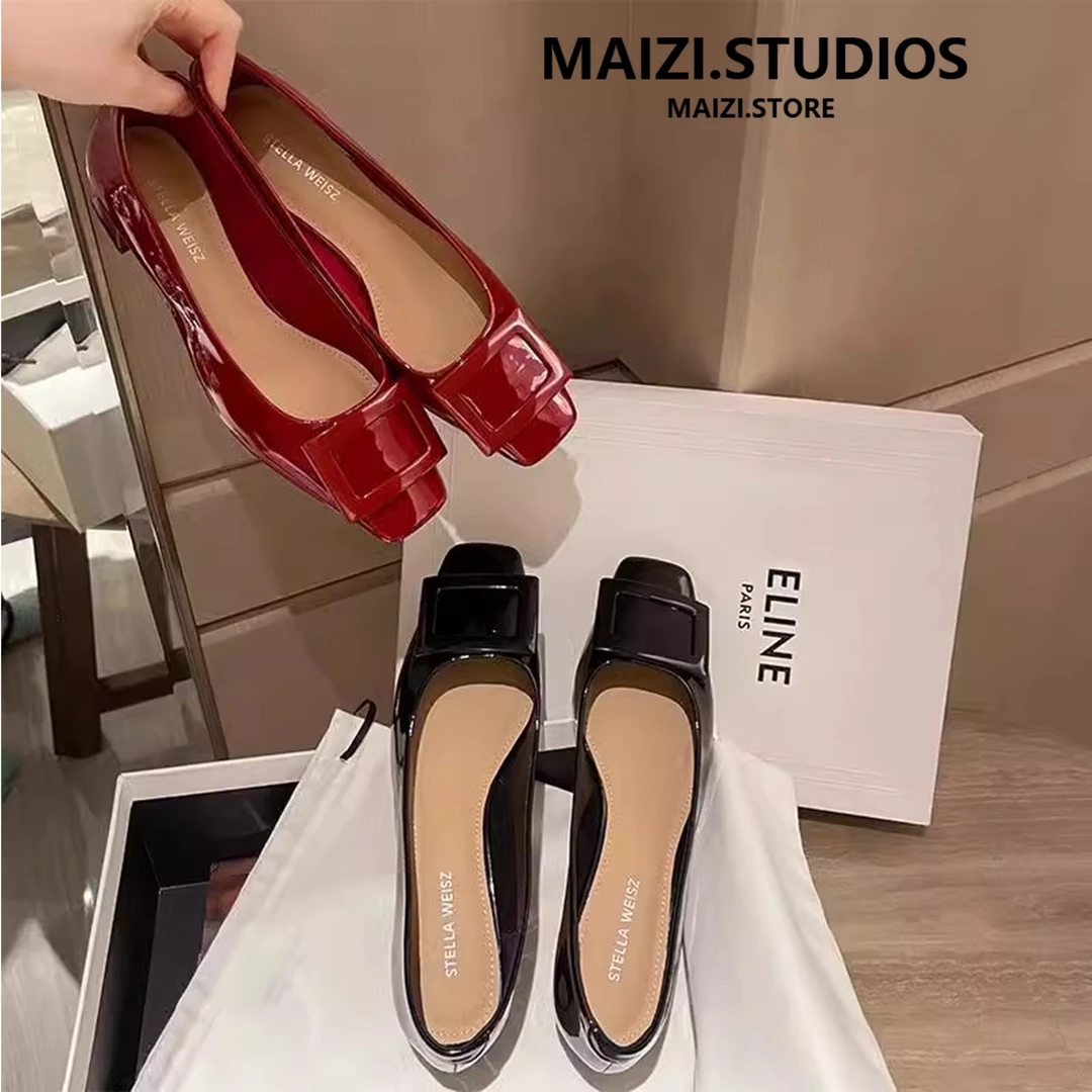 【增高8CM】方头中跟通勤高跟方扣气质鞋子浅口单鞋女粗跟新款法式