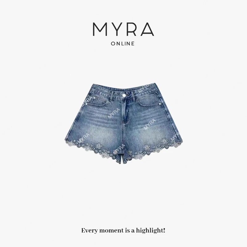 MYRA“私服”镂空花边肌理无弹牛仔短裤XMSC025260