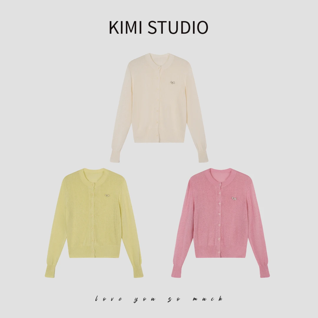 SS25815  进口和纸纱小狗贴标针织开衫