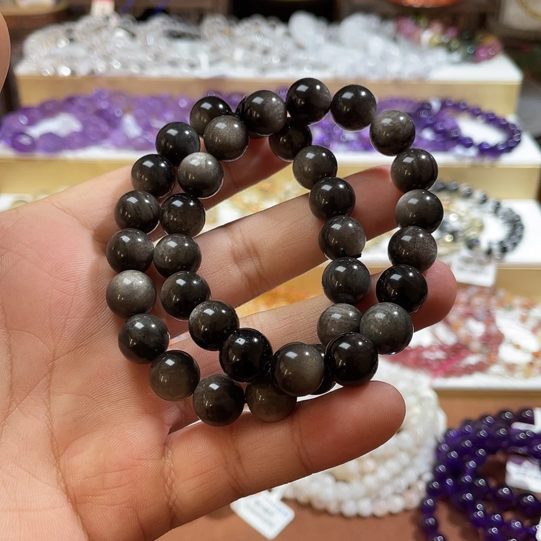 未镶嵌水晶手链银黑曜石11+