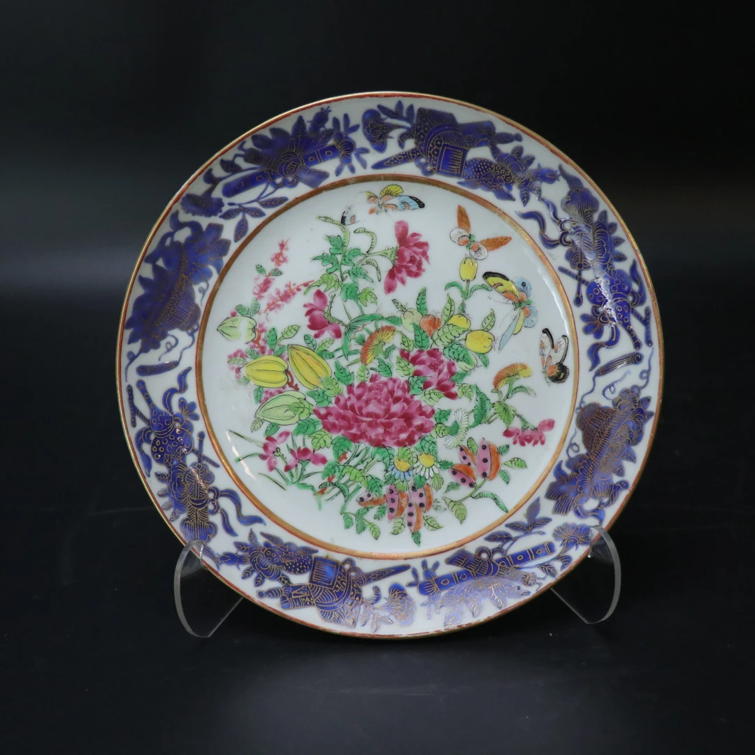 Lot.25120977清同治广彩蝶恋花卉纹赏盘 直径：约19.8cm