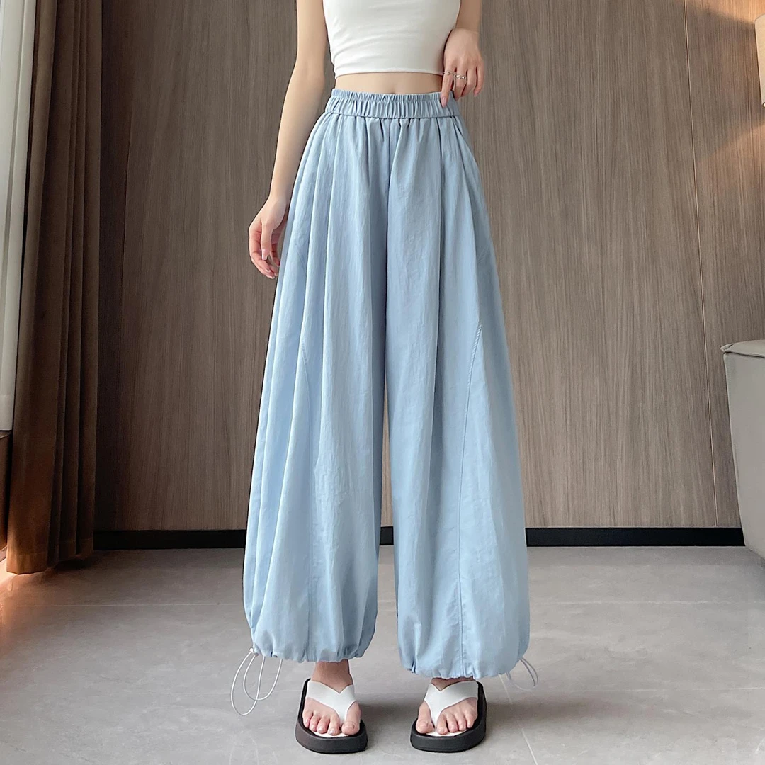 速干灯笼裤女夏季薄款2025新款宽松阔腿显瘦高腰休闲抽绳束脚裤子