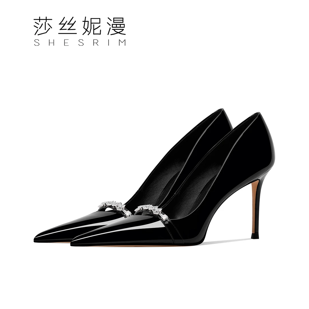 D43-【星淬珀络】[自留款]高跟鞋套脚宴会银色女王漆皮细跟高跟鞋