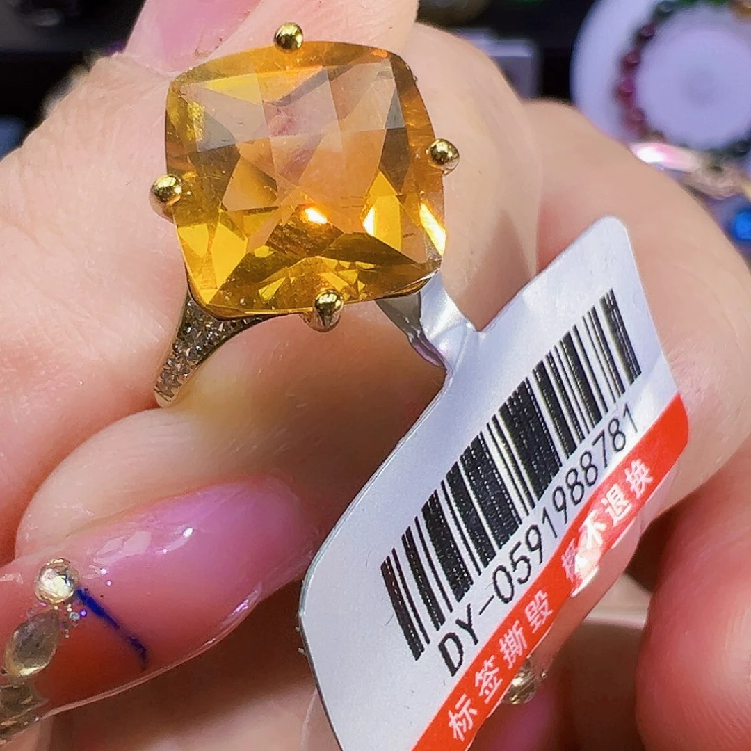 黄晶耳饰银S925镶嵌