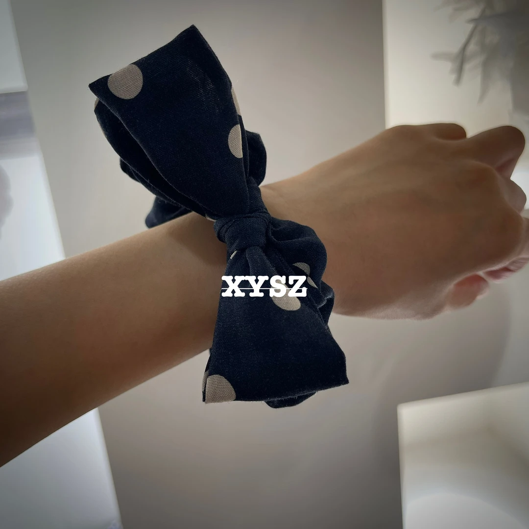 藏青波点小情结发圈日韩瑞丽风甜美风女甜美发绳气质经典公主风