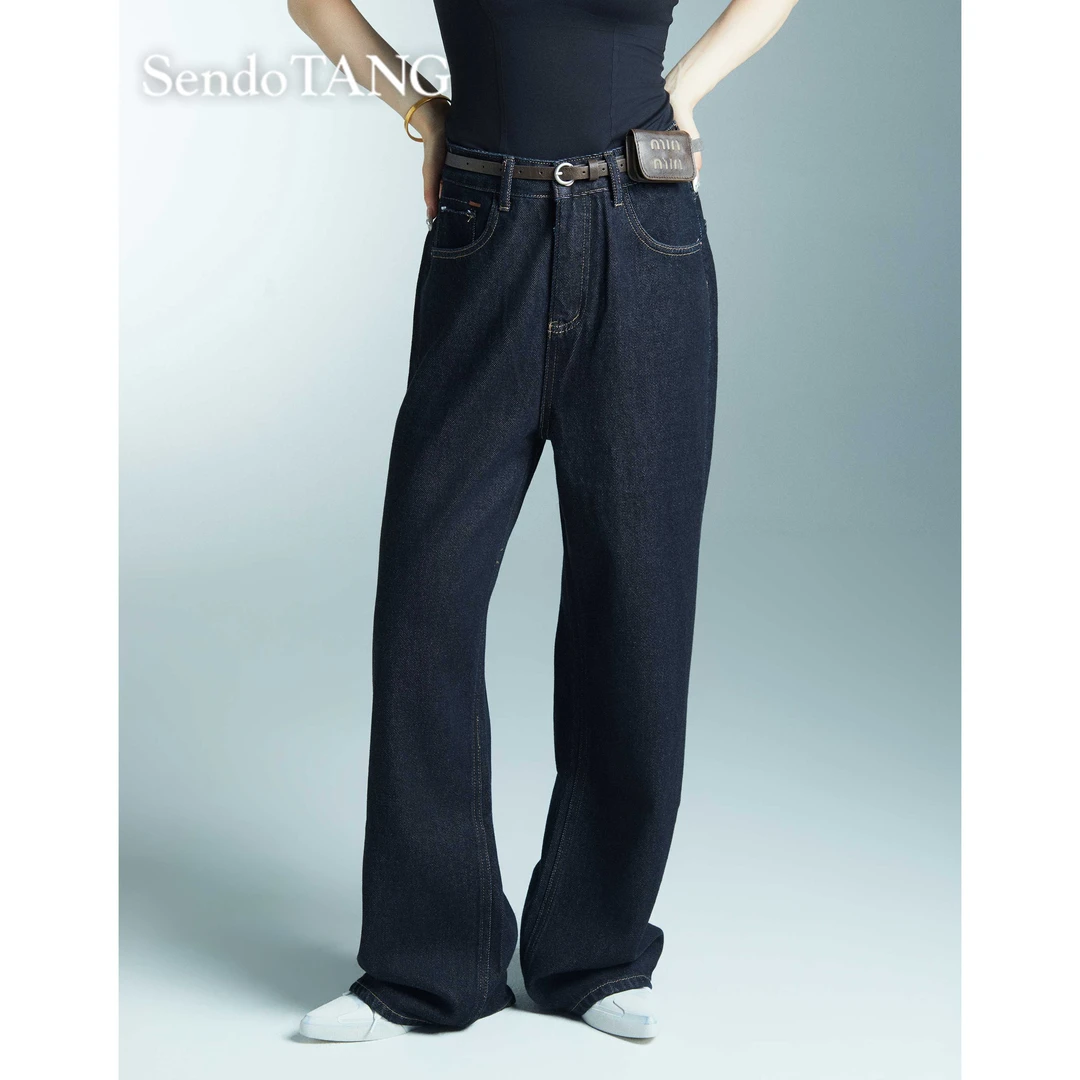 【英伦街区】胖多家女装气质宽松设计秋季宽松显瘦高腰牛仔裤