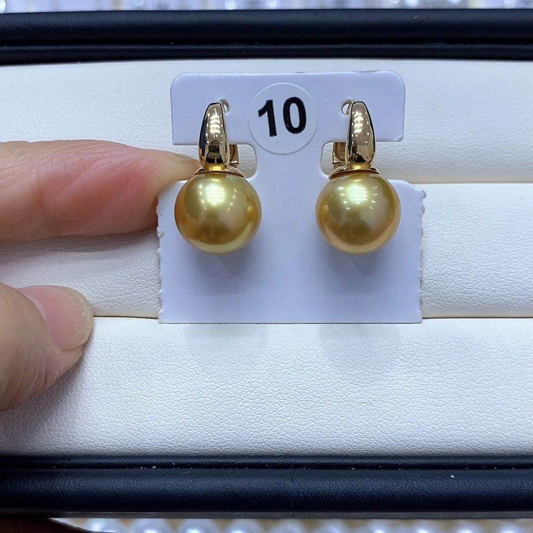 耳饰海水珍珠18K金镶嵌12到13点位浓茶金珠