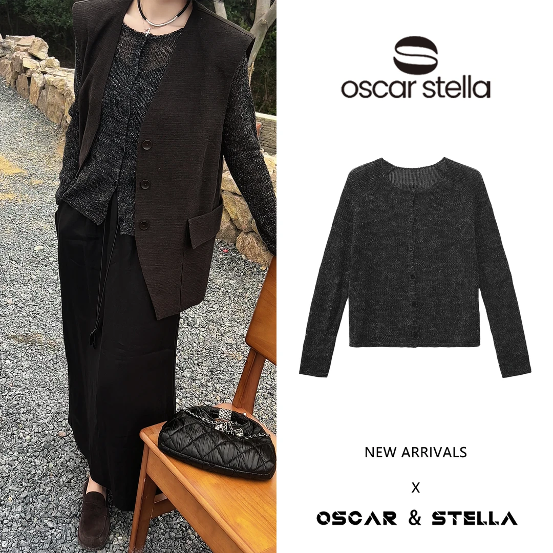 OSCAR&STELLA【丝蕴】新春亚麻针织开衫透气镂空长袖外套 269-9826