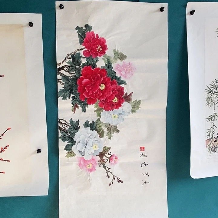 国画三尺手绘作品牡丹