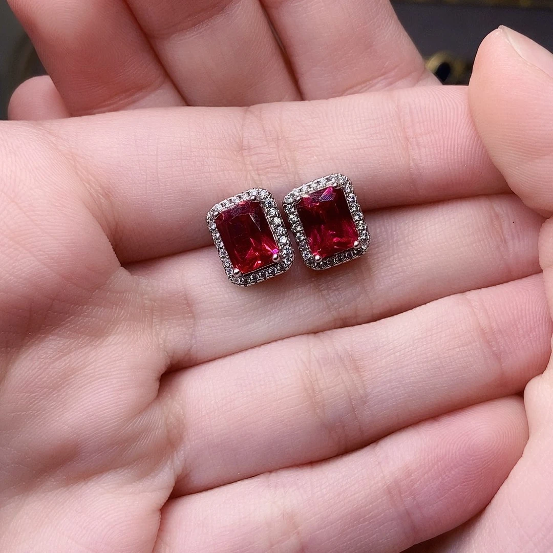 红宝石银S925镶嵌耳饰