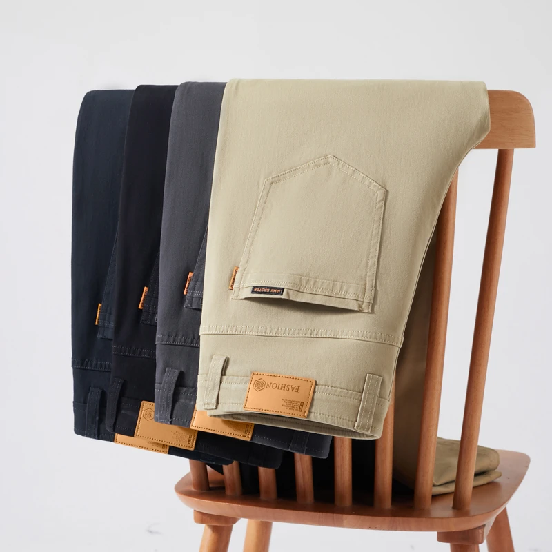 男士男款纯棉休闲裤合体直筒裤型弹力裤子春季新款商务直筒裤子男