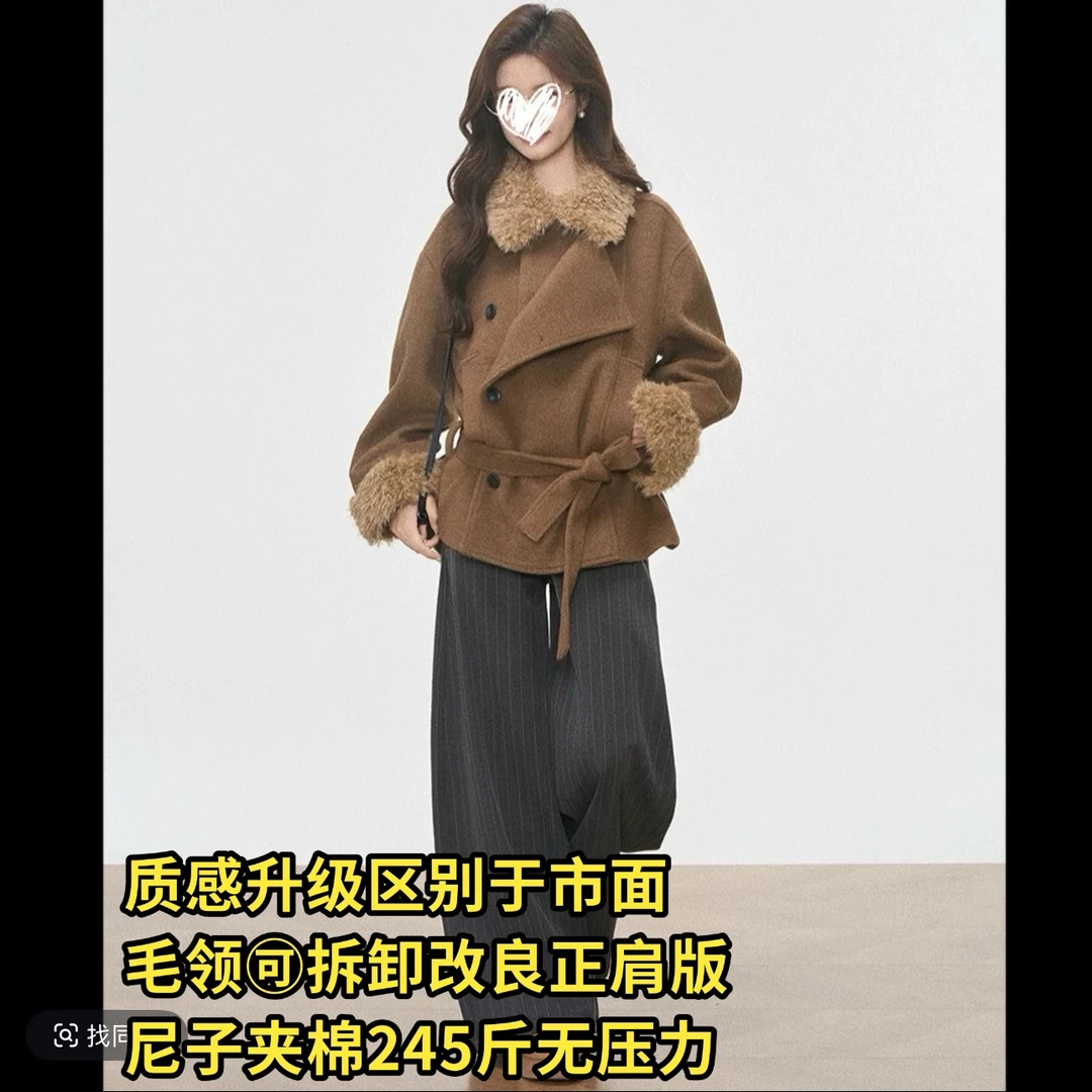 雯雯子推荐美拉德复古风格毛领加厚收腰毛呢大衣女士秋冬外套