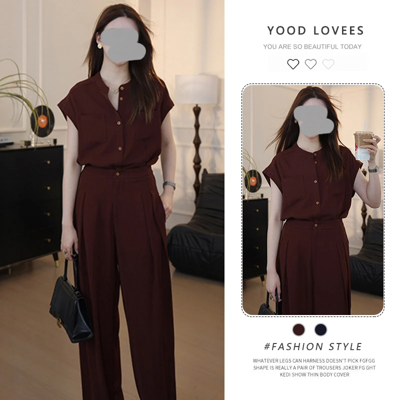 高品质女装气质百搭轻奢套装清爽慵懒风无袖衬衫高腰休闲阔腿裤女