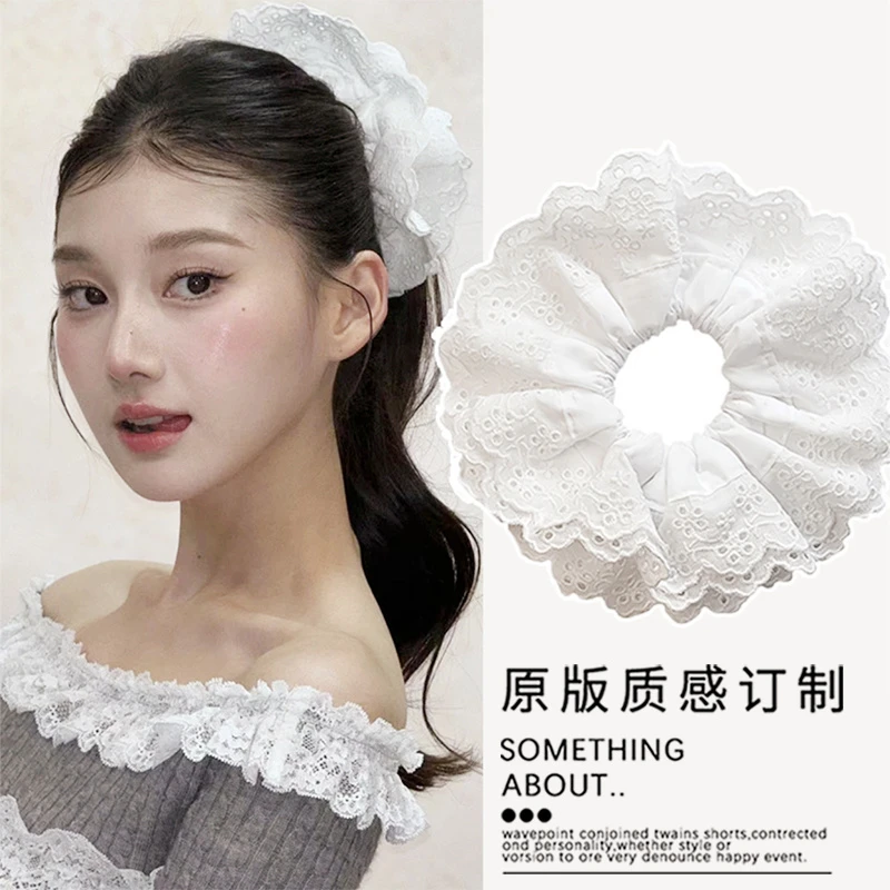 赫烁法式浪漫镂空四层蕾丝花边双层发圈韩系甜美大肠圈发饰扎发绳