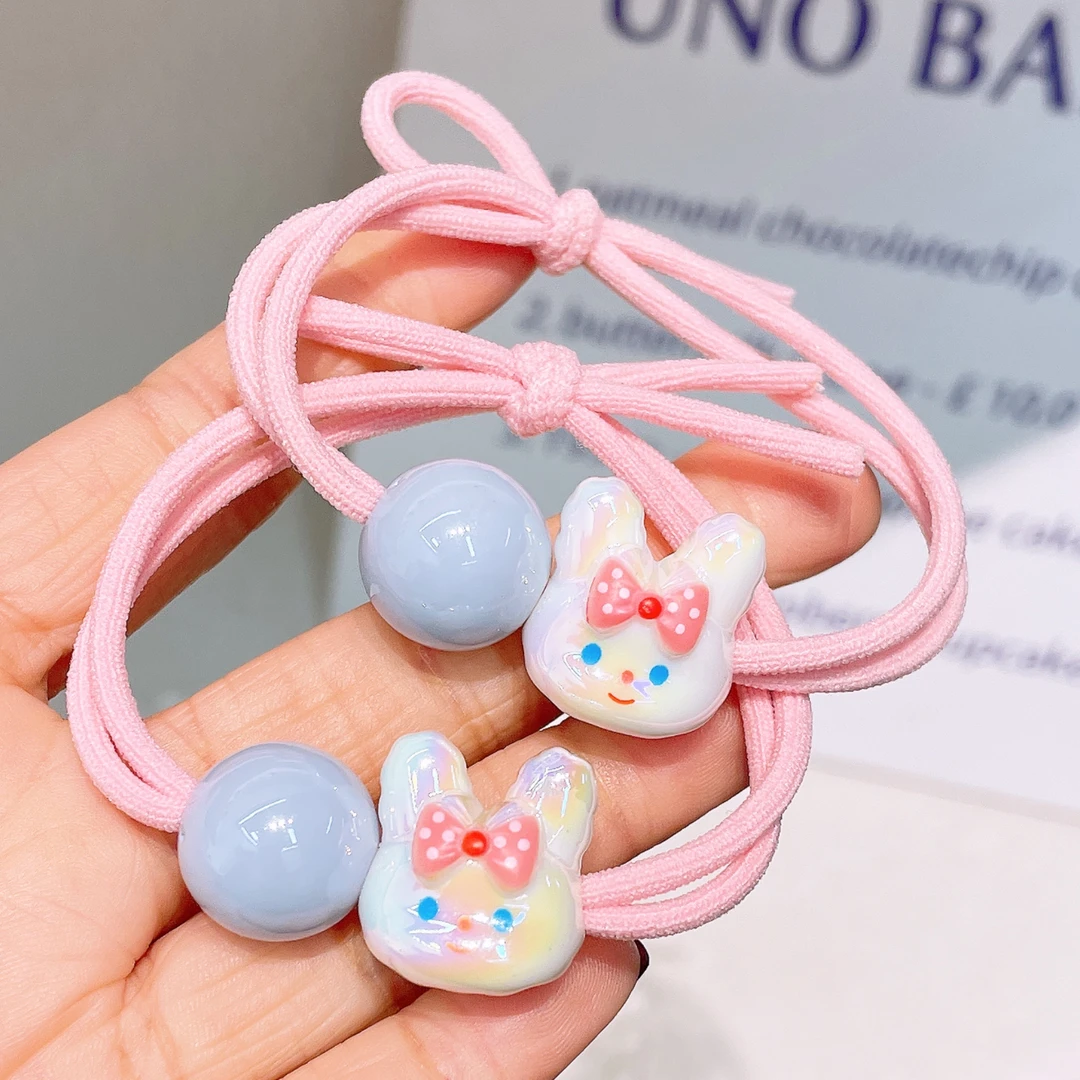 A-6501   ad 1对兔子球球可爱卡通高弹力不伤发打结头绳     发圈