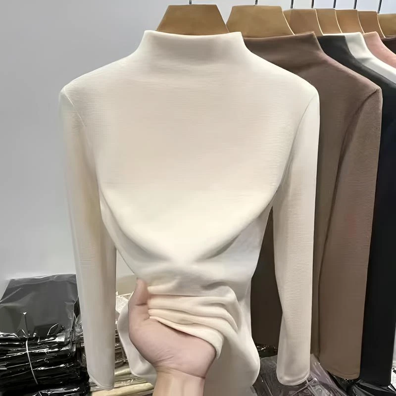 单/两件装 半高领打底衫女长袖修身内搭秋冬2025新款保暖磨毛上衣