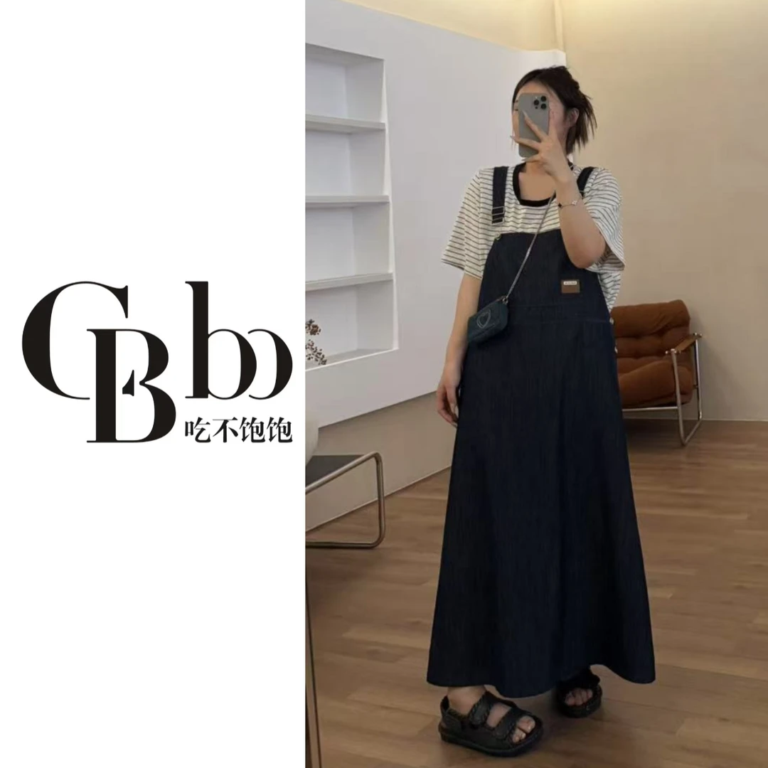 【吃不饱饱】大码 西部女孩 韩系背带裙设计感减龄学院风6344