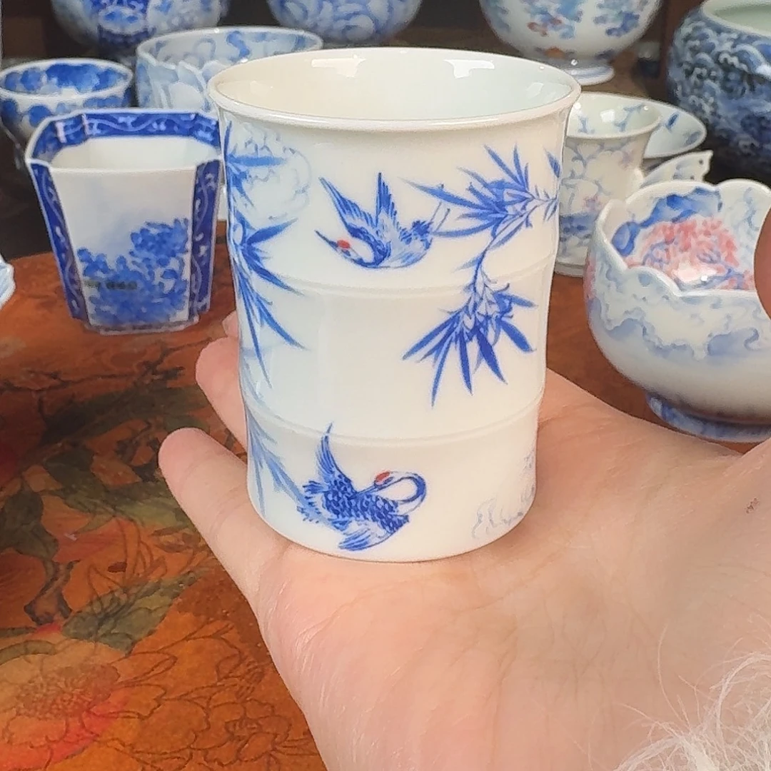 青樵轩太湖石仙鹤竹节杯