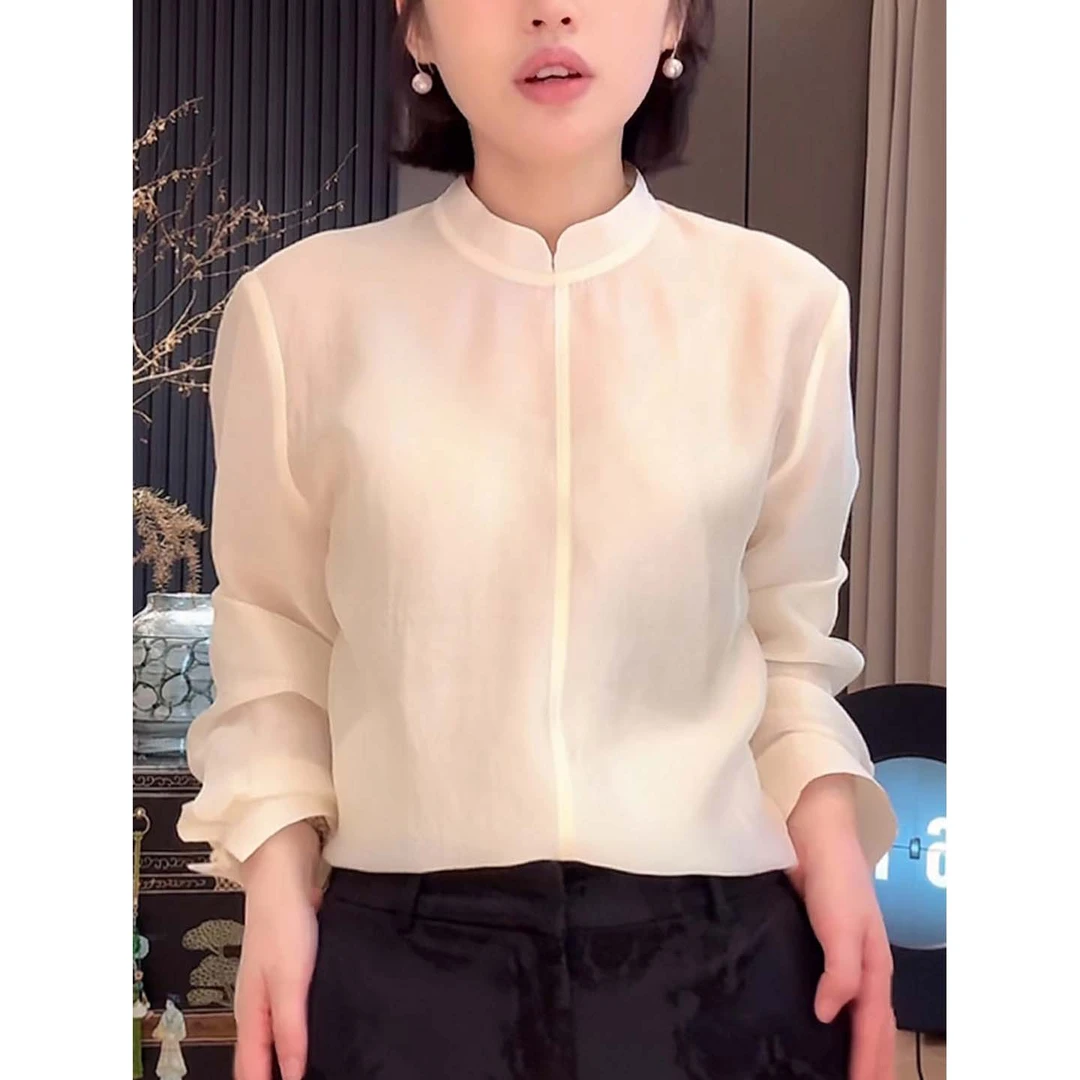 女士长袖衬衫2025秋季新款洋气减龄休闲显瘦立领叠穿内搭打底上衣