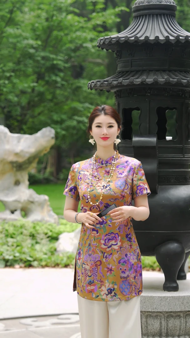 【锦年】新中式国风女2025年夏款圆领斜襟盘扣盘扣旗袍上衣G8252