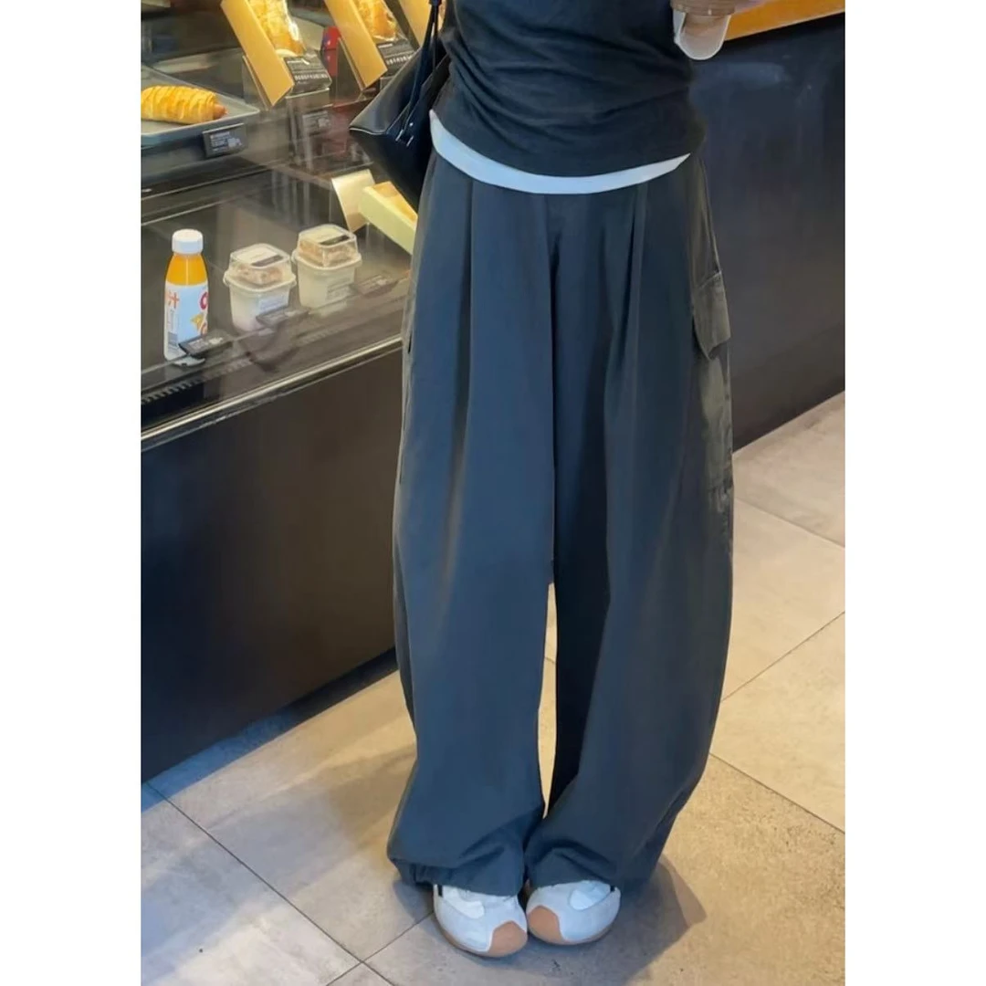 QiongQiong自留款！设计感复古工装高腰显瘦休闲弯刀裤