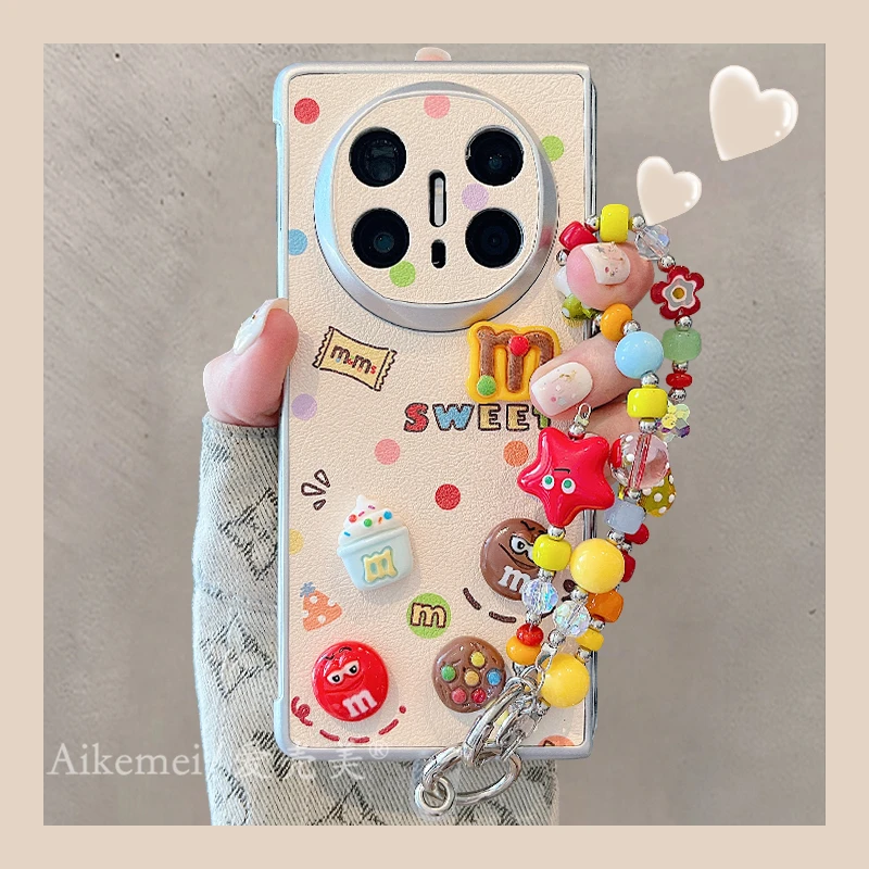 适用华为mateX6折叠屏手机壳mateX5典藏版皮纹立体X3彩色m豆链条