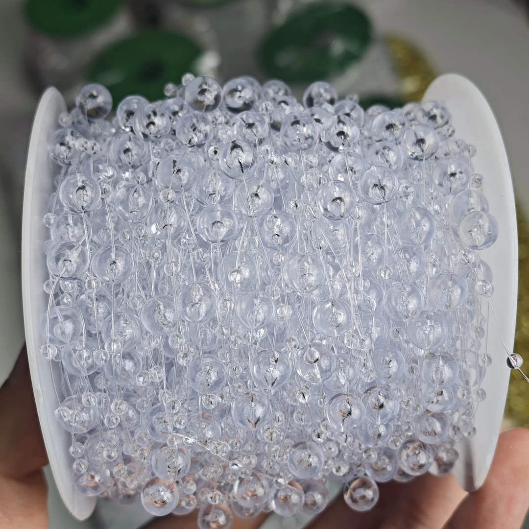 【买一送二】8+3mm透明色连线珠鱼线珍珠链条婚庆服饰仿珍珠diy材料