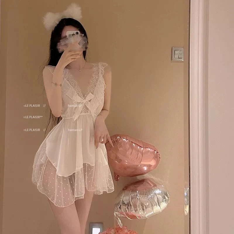 【MIEMIE熹熹】纯欲蕾丝！性感深v显瘦吊带睡裙露背收腰睡衣