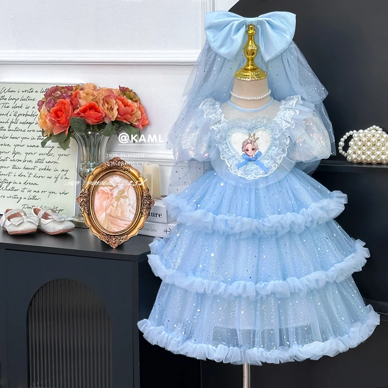 HM【爱莎公主】女童连衣裙2025年夏季新款中国风超仙女宝宝新中式