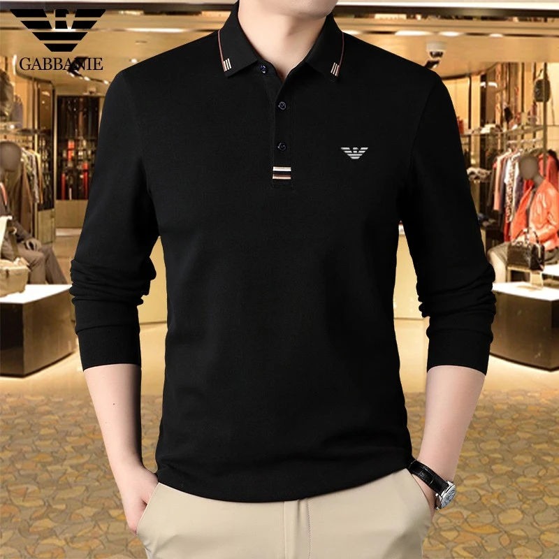 专柜正品100%纯棉长袖T恤男士秋冬新款商务翻领打底POLO衫男