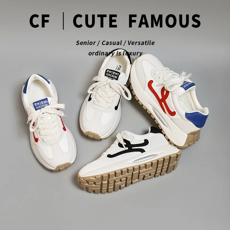 复古厚底阿甘德训鞋女款2025春夏新款网红时尚休闲运动百搭小白鞋