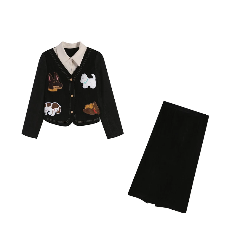 【五季家】冬季黑拼杏羽绒上衣+黑色半裙两件套ZL112587