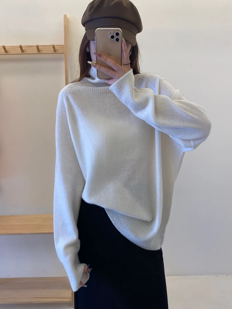 88037大板型高领衫修身型女厚款针织羊毛衫100羊毛纯色内搭外穿