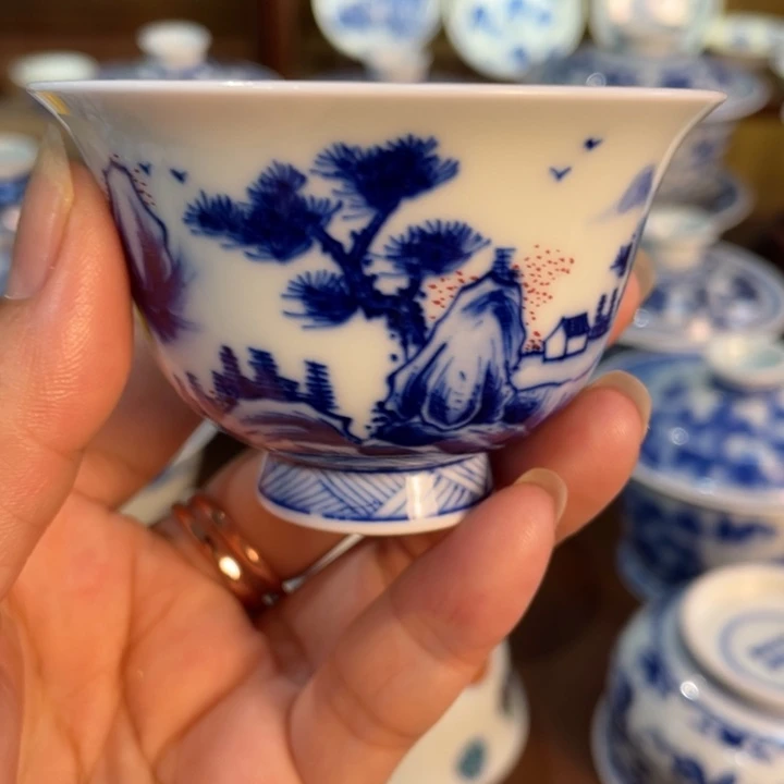 手工手绘山水铃铛杯