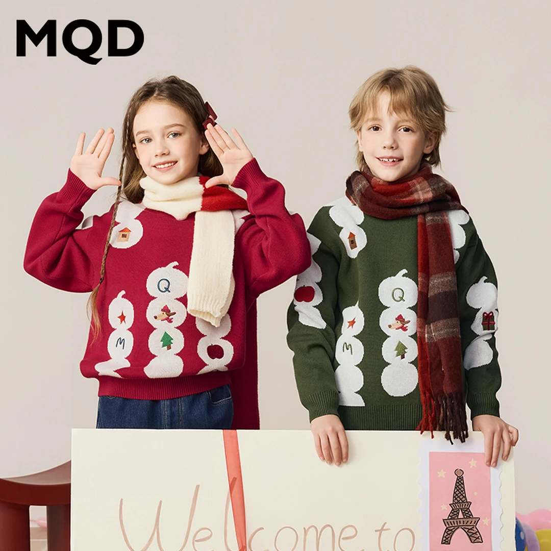 MQD童装儿童冬季新品学院风卡通趣味满版半高领毛衣9644W07G1